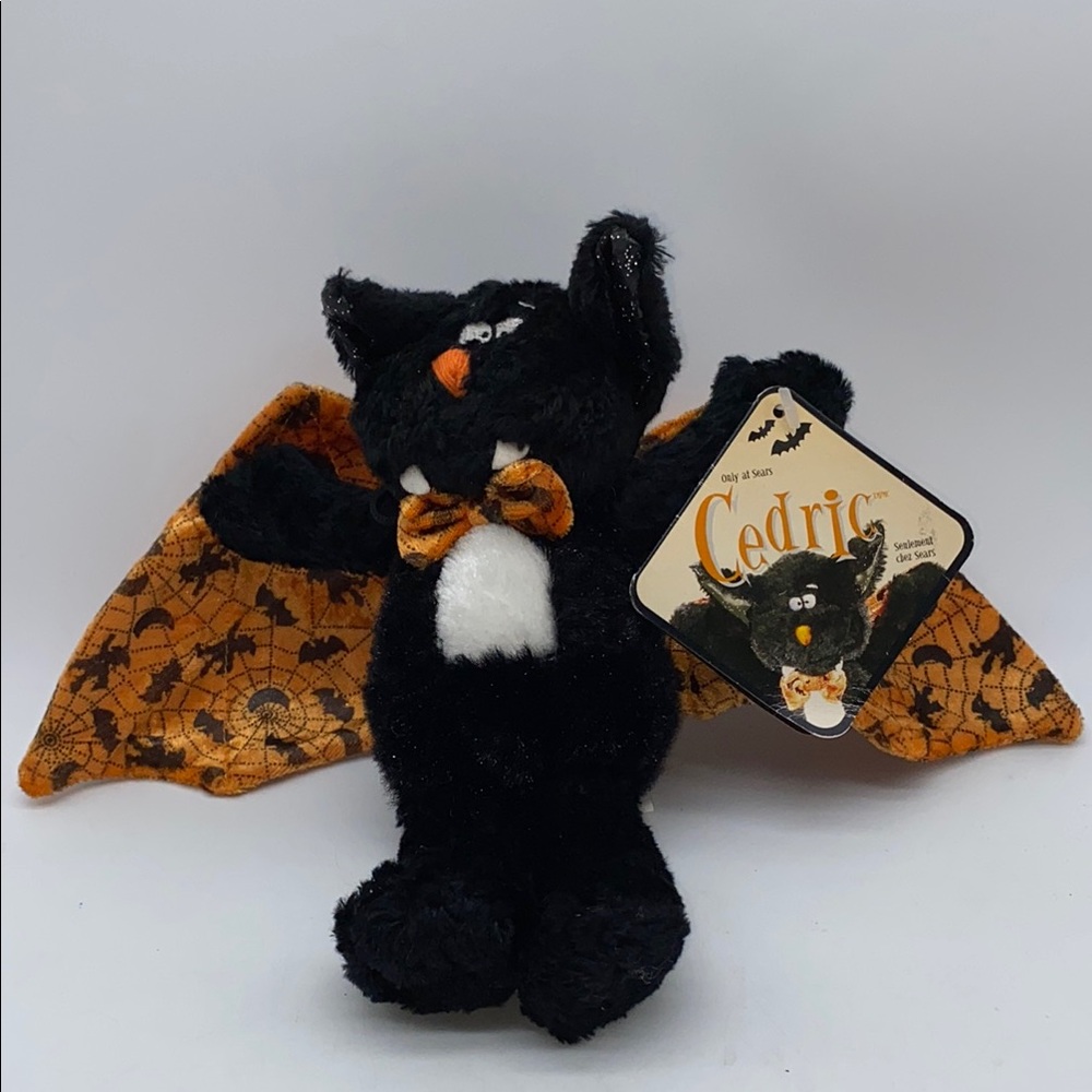Sears Cedric Black Orange Bat Plush Toy Halloween Stuffed Animal 8”